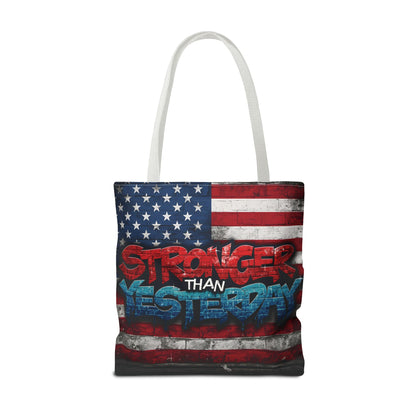 Patriotic Red White Blue Tote Bag - Stronger Than Yesterday - American Flag - Perfect for Fourth of July - Gym - Beach - Shopping - Gifts