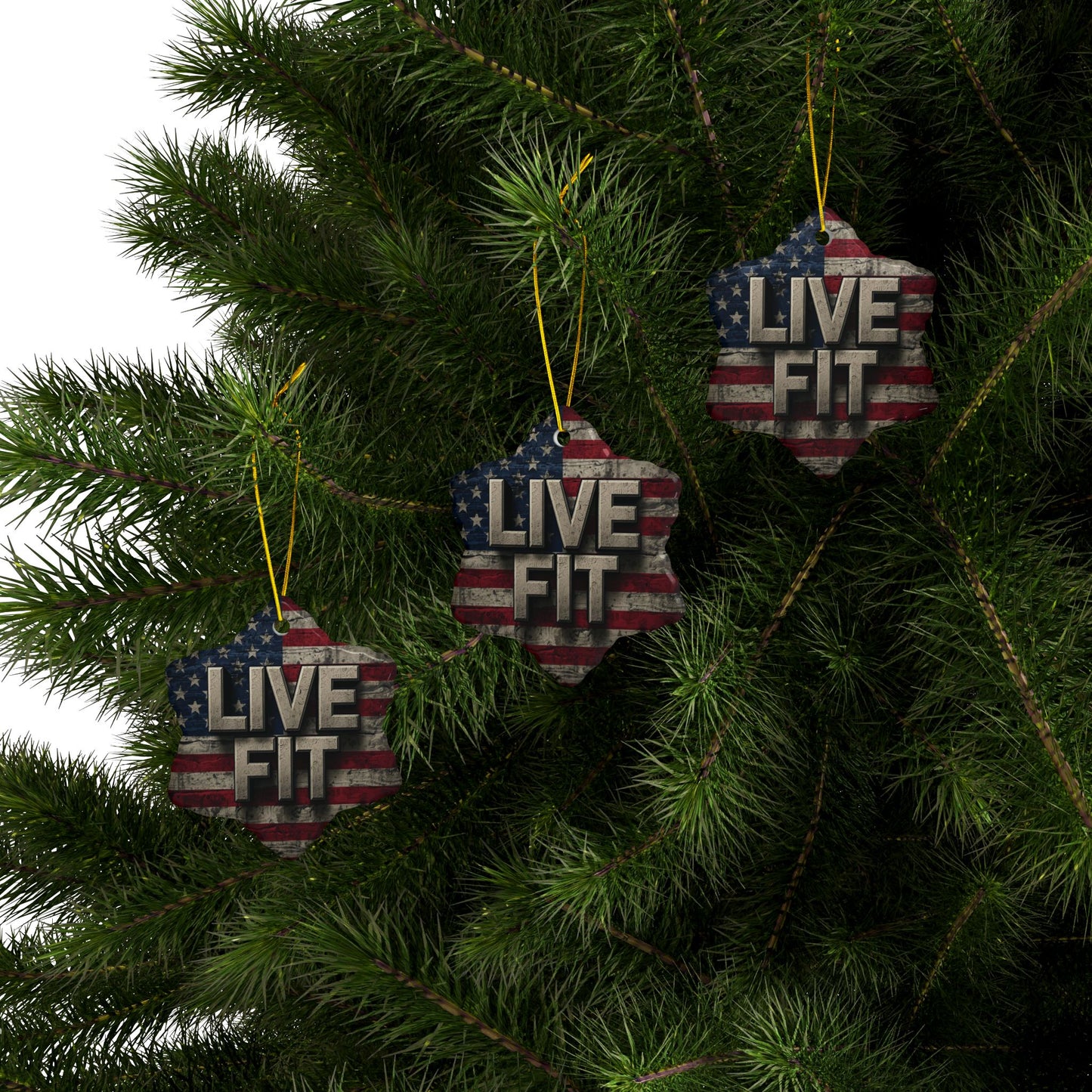 Stunning Patriotic Ceramic Ornaments - Live Fit - Vintage American Flag Backdrop - Decorative Holiday Decor (Various Packs 1-10) - Same Design Both Sides - Fitness