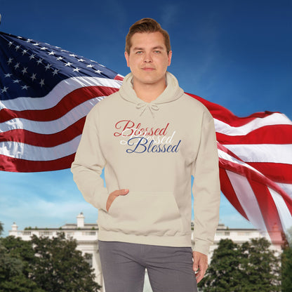 Blessed Hoodie – Patriotic Red, White & Blue Unisex Pullover Sweatshirt with Front & Back Print – Cozy, Positive Vibes Gift