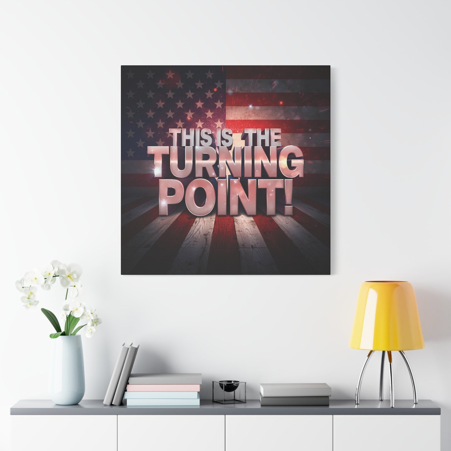 Gallery Wrapped Canvas Wall Art - Charlie Kirk Inspired - This Is The Turning Point! - Red White Blue - American Flag Backdrop Design - Multiple Sizes -