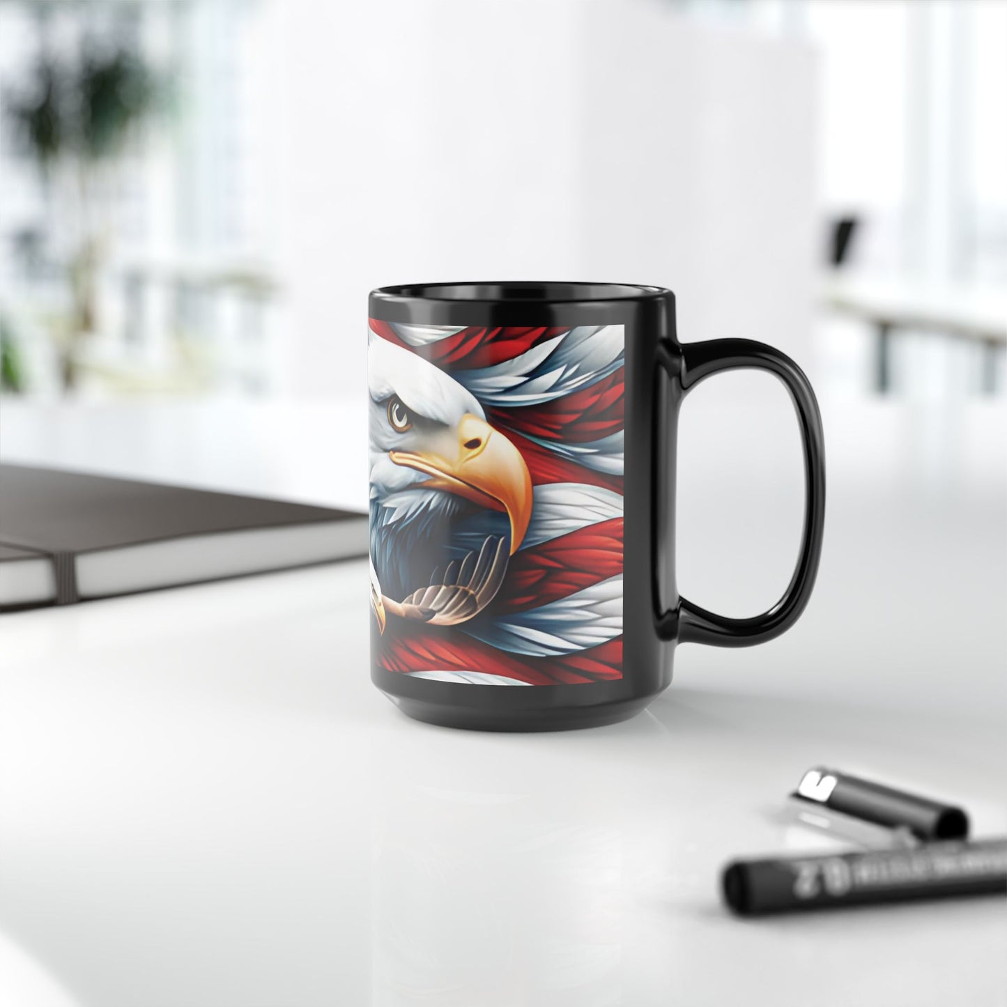 Eye-Catching  Patriotic   Bald Eagle   American Flag   Red White & Blue   Black Mug   11oz  &  15oz  Perfect for Celebrations and Gifting