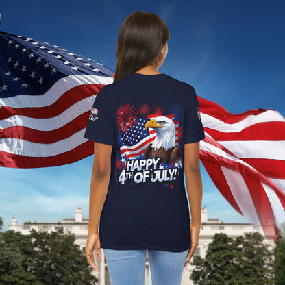 Happy 4th of July,  Print Design, Unisex T-Shirt, Patriotic Print Design, Independence Day Shirt, Red White Blue Shirt, USA Tee Gift, Gift For Her, Gift For Him, American Flag, Bald Eagle