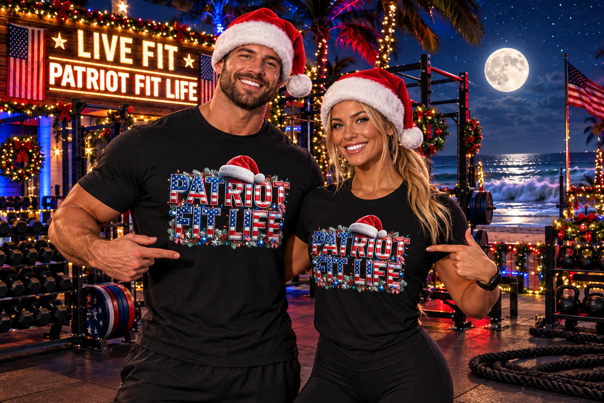 Patriot Fit Life Christmas T-Shirt - Centered Santa Hat & Ornaments | Unisex XS-4XL