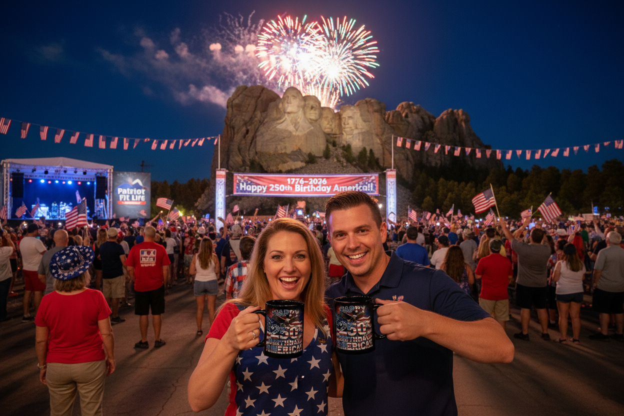 Happy 250th Birthday America Mug | 1776-2026 Patriotic Eagle Flag & Fireworks Black Coffee Cup
