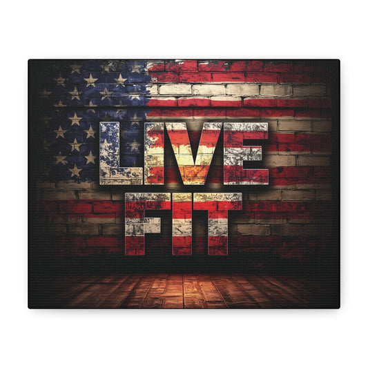 American Pride Canvas Wall Art - Live Fit Decor -  Fitness Motivation - Patriotic Gift - USA Flag Artwork - Red White Blue -