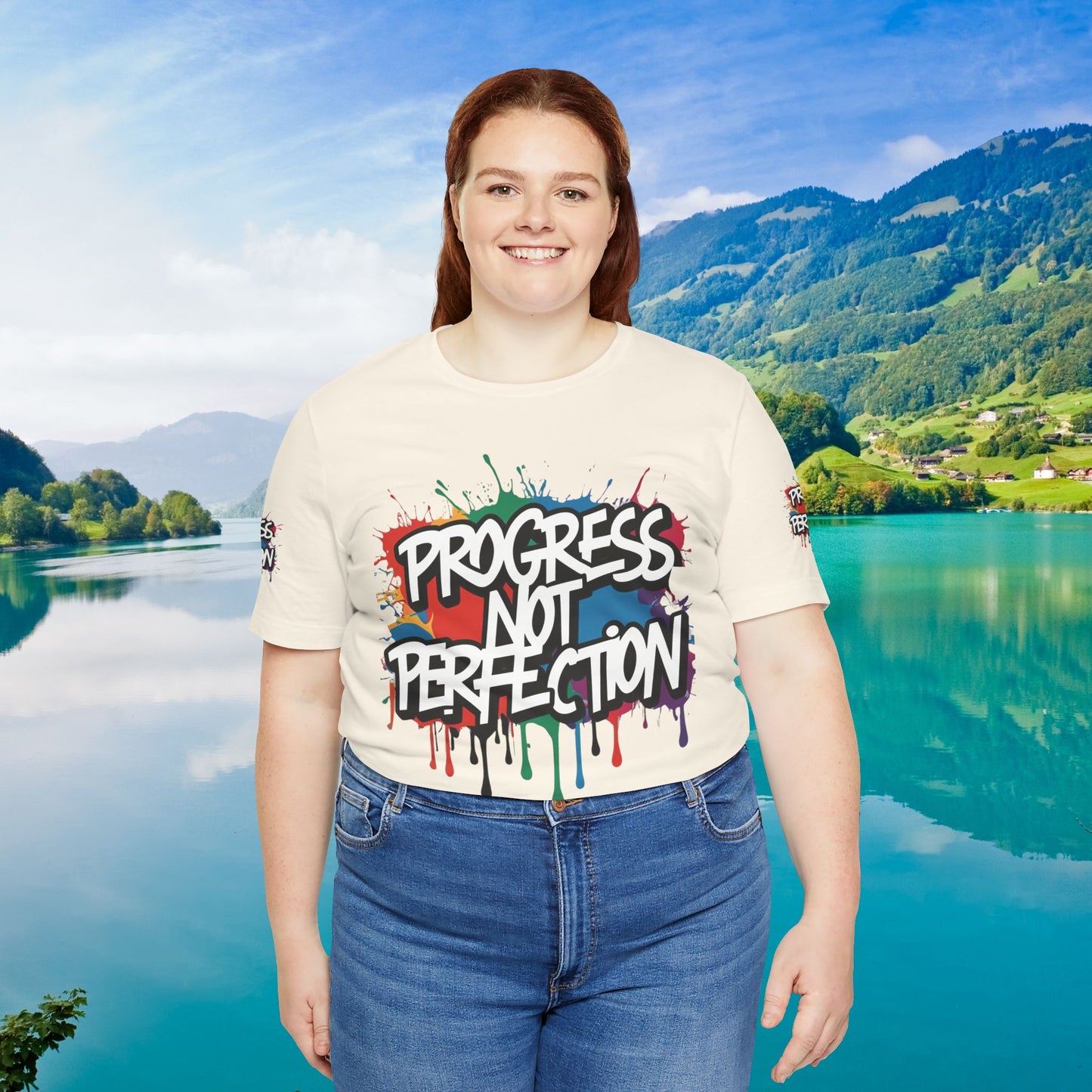 💥 Vibrant   💥   Eye-catching   💥   Motivational    💥 All  Over Print   💥 Unisex T-shirt  💥   Progress  Not  Perfection   💥  Art-Inspired   💥  Apparel  💥  Sizes  XS  x  4XL 💥