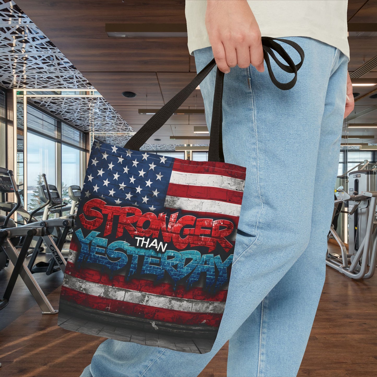Patriotic Red White Blue Tote Bag - Stronger Than Yesterday - Perfect for Fourth of July, Gym, Beach, Shopping, Gifts