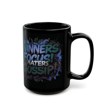Motivational Black Mug for Winners, Gym Coffee Cup, Inspirational Gift, Home Office Decor, Unique Beverage Container
