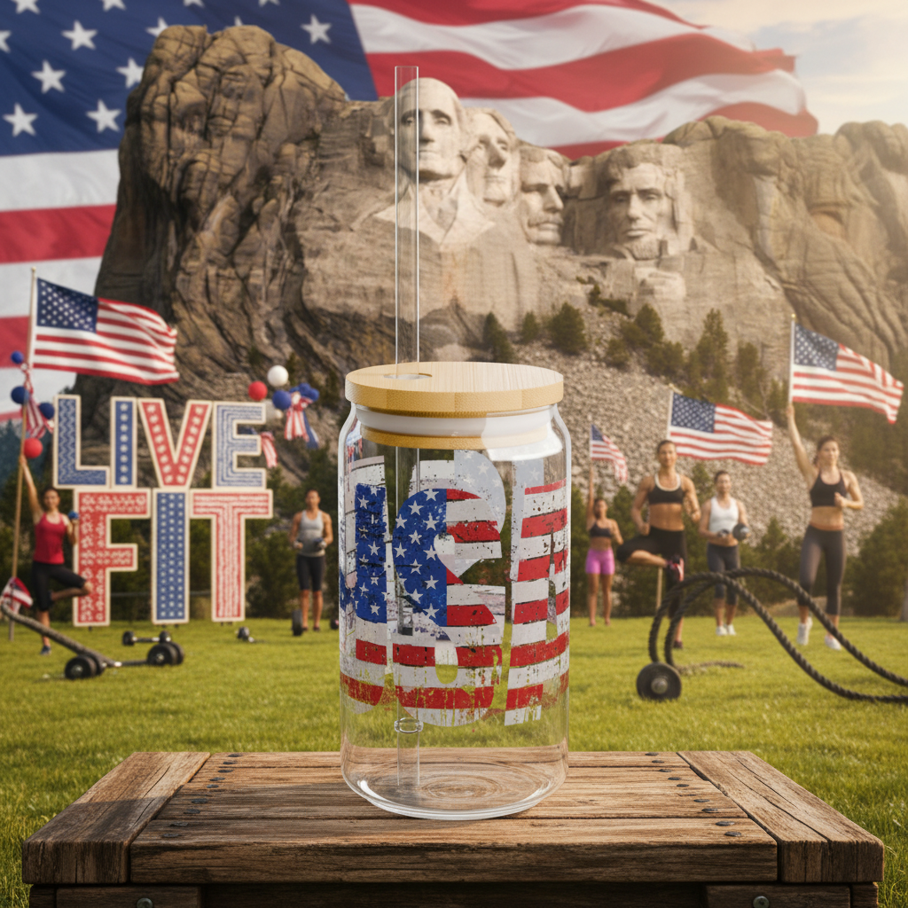 USA Pride  16 oz  Clear  Tempered  Sipper Glass Gasket-Push Bamboo Lid