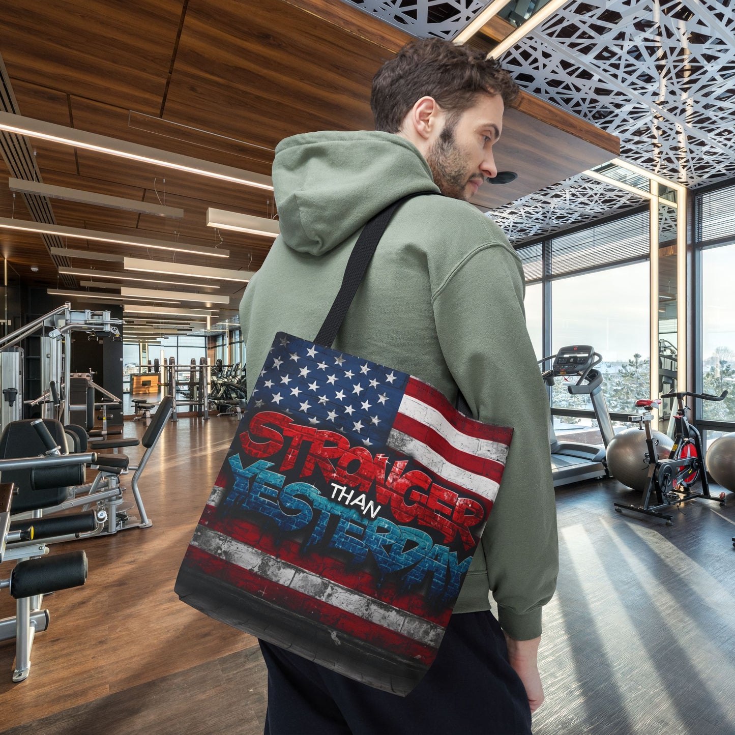 Patriotic Red White Blue Tote Bag - Stronger Than Yesterday - Perfect for Fourth of July, Gym, Beach, Shopping, Gifts