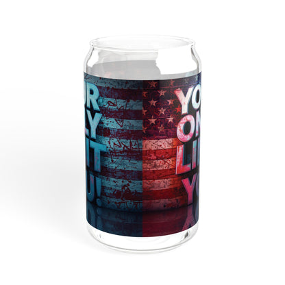 Inspirational Your Only Limit Is You! Sipper Glass, 16oz - Motivational Drinkware, USA Flag Design, Perfect for Gym, Home, Gifts