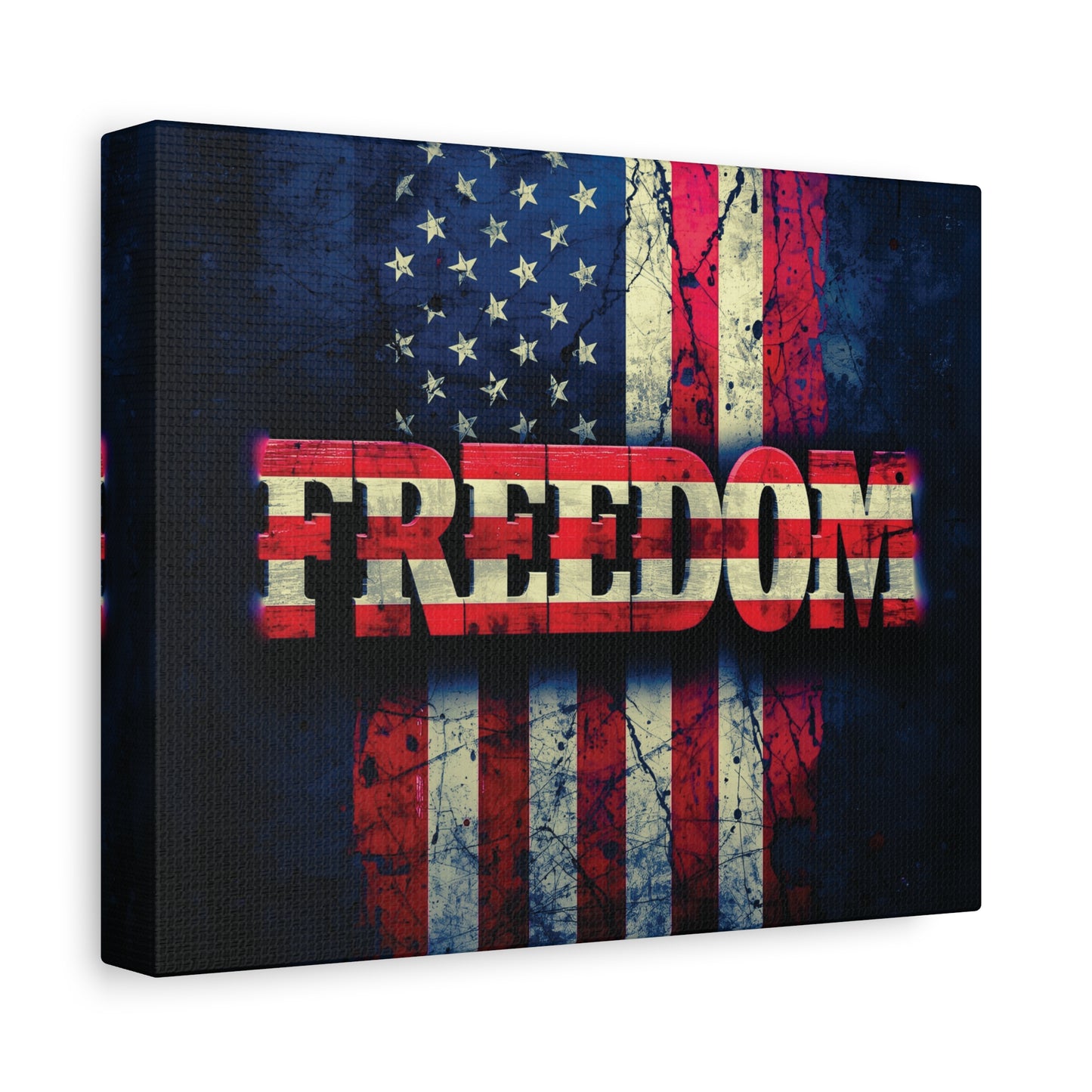 Patriotic Wall Art Print - Freedom Design Canvas Decor - American Flag Red White & Blue Artwork - Christmas Gifts - Independence Day Decoration - Home Gallery Piece -