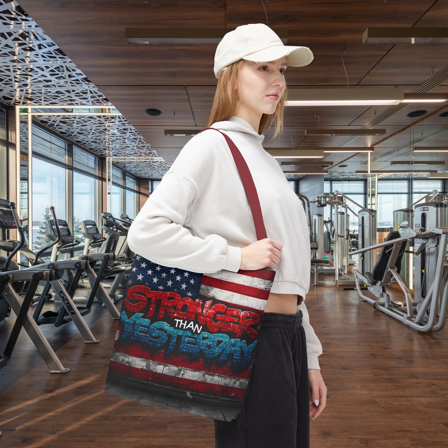 Patriotic Red White Blue Tote Bag - Stronger Than Yesterday - Perfect for Fourth of July, Gym, Beach, Shopping, Gifts