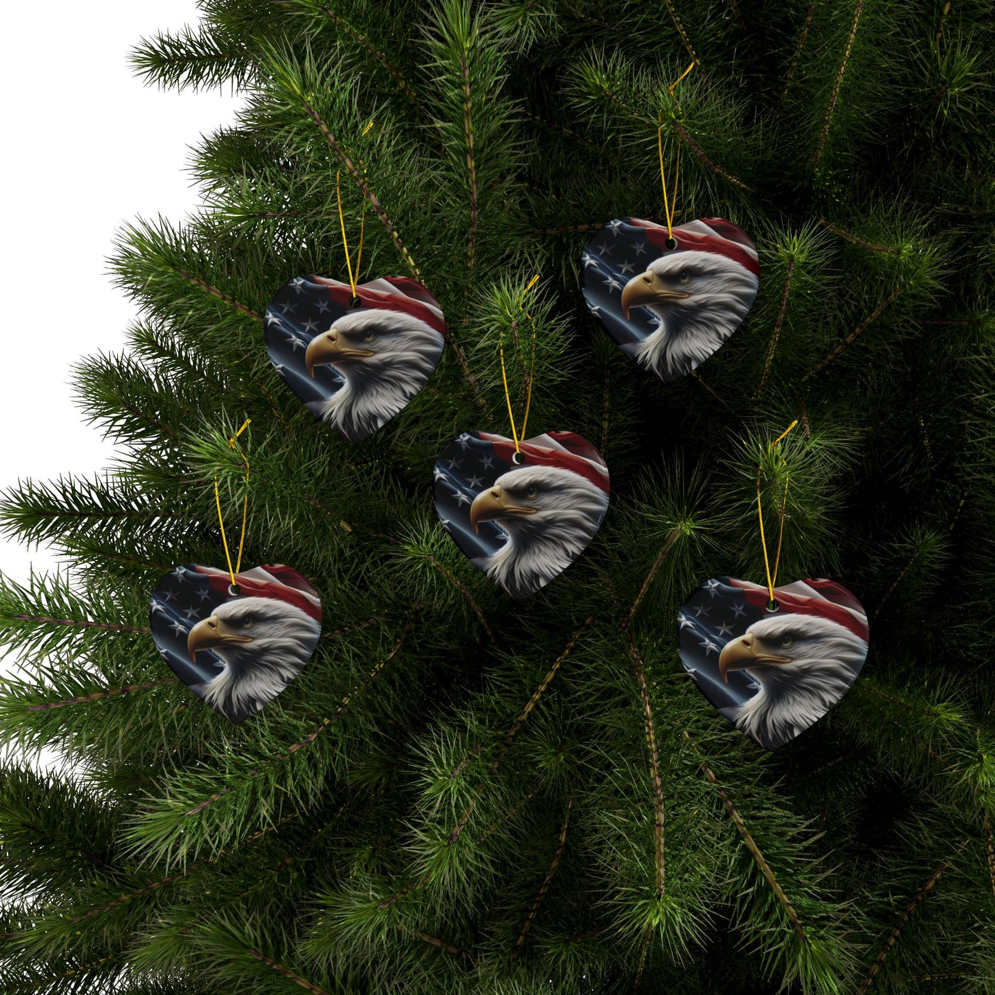 Patriotic Eagle Ornaments - American Flag Backdrop - 2 Sided Same Pic -