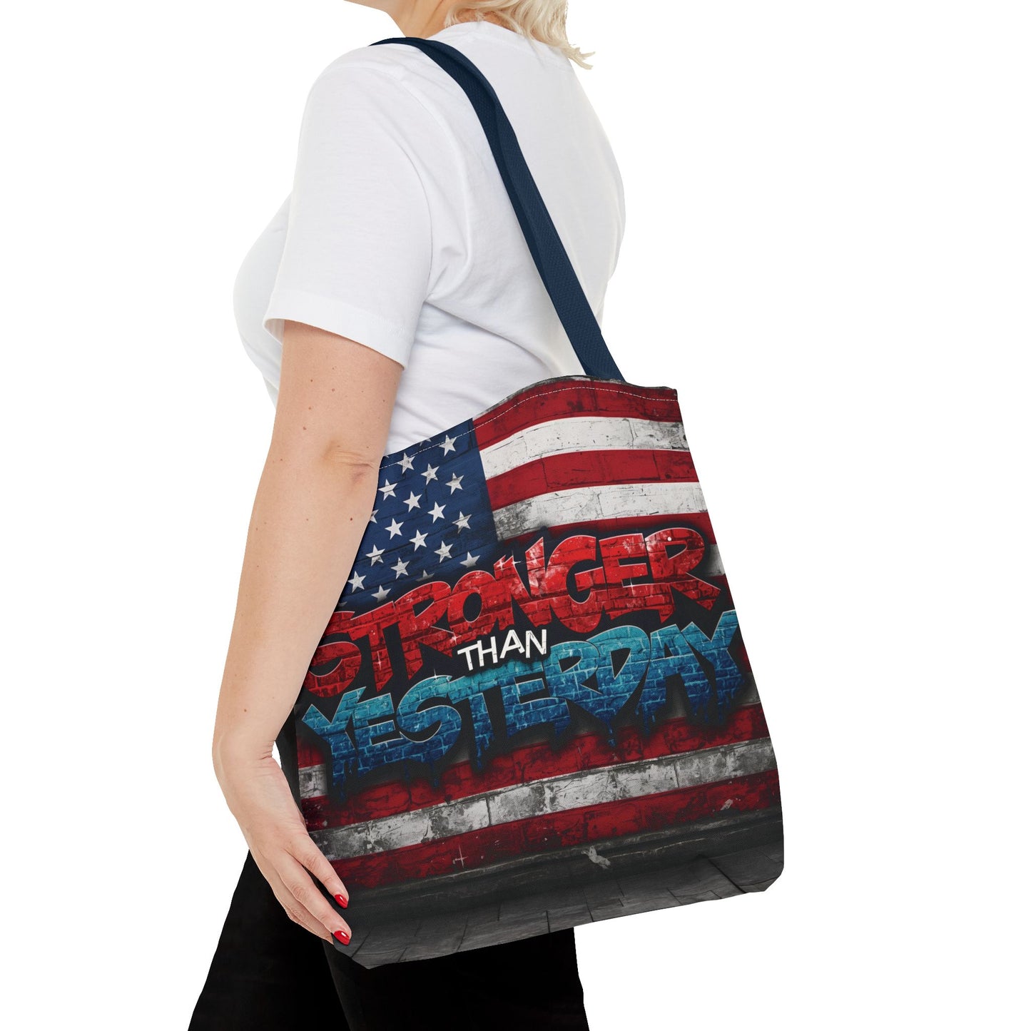 Patriotic Red White Blue Tote Bag - Stronger Than Yesterday - Perfect for Fourth of July, Gym, Beach, Shopping, Gifts