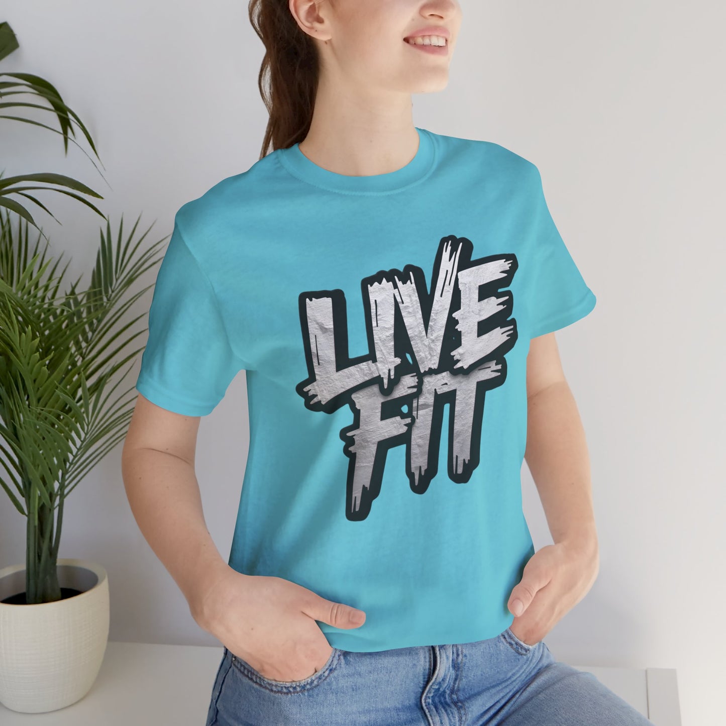 LIVE FIT Unisex Jersey Tee - Fitness Shirt - XS - 4XL -  Workout Apparel -  Motivational T-Shirt - Casual Wear - Gift for Fitness Enthusiasts