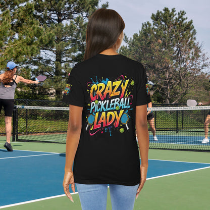 Eye-Catching  Crazy  Pickleball  Lady  T-Shirt - Fun  Graphic  Tee  for  Pickleball  Enthusiasts   Sizes  XS-5XL