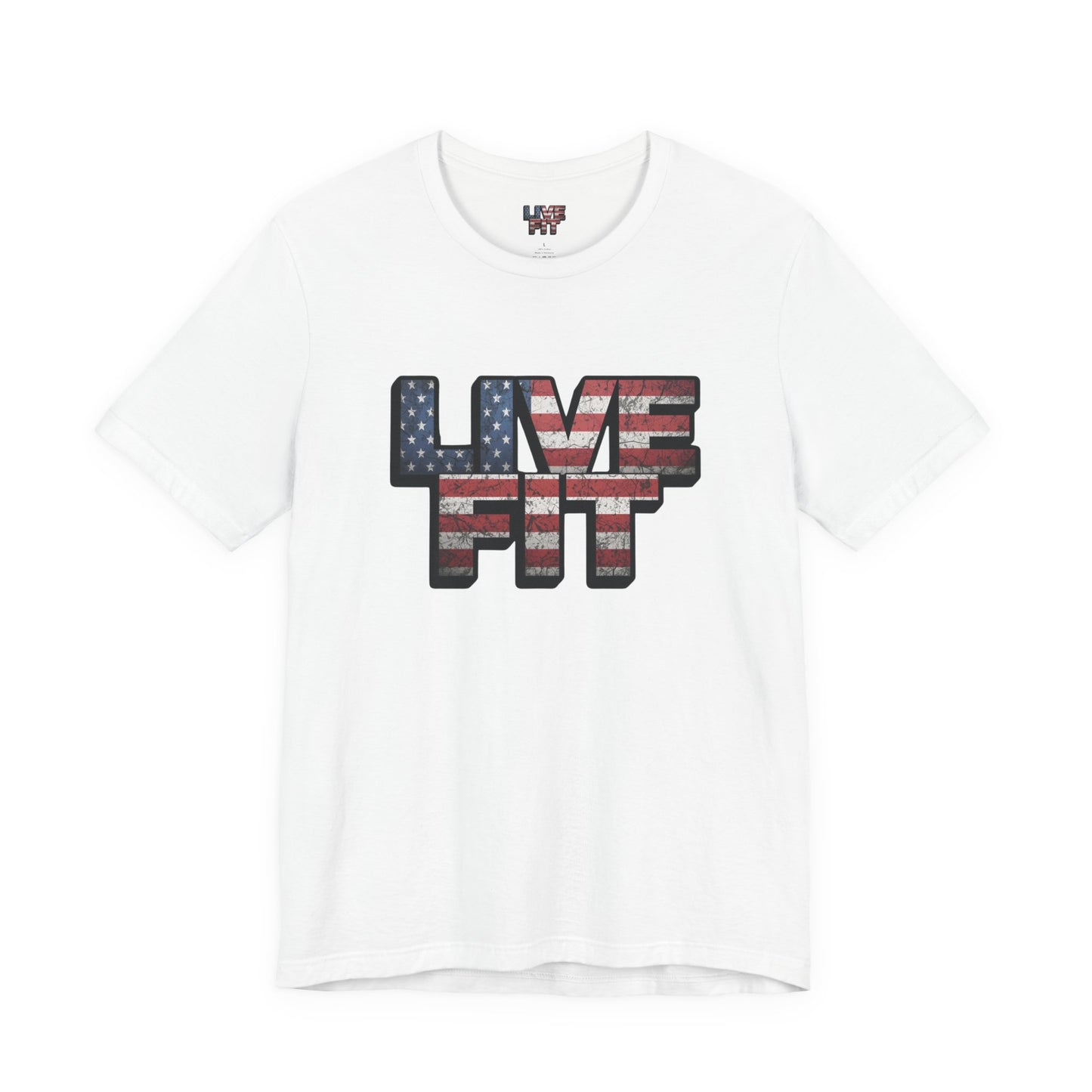 LIVE FIT Patriotic T-Shirt - American Flag Red White Blue - Unisex Fitness Tee