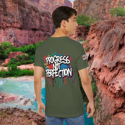 💥 Vibrant   💥   Eye-catching   💥   Motivational    💥 All  Over Print   💥 Unisex T-shirt  💥   Progress  Not  Perfection   💥  Art-Inspired   💥  Apparel  💥  Sizes  XS  x  4XL 💥