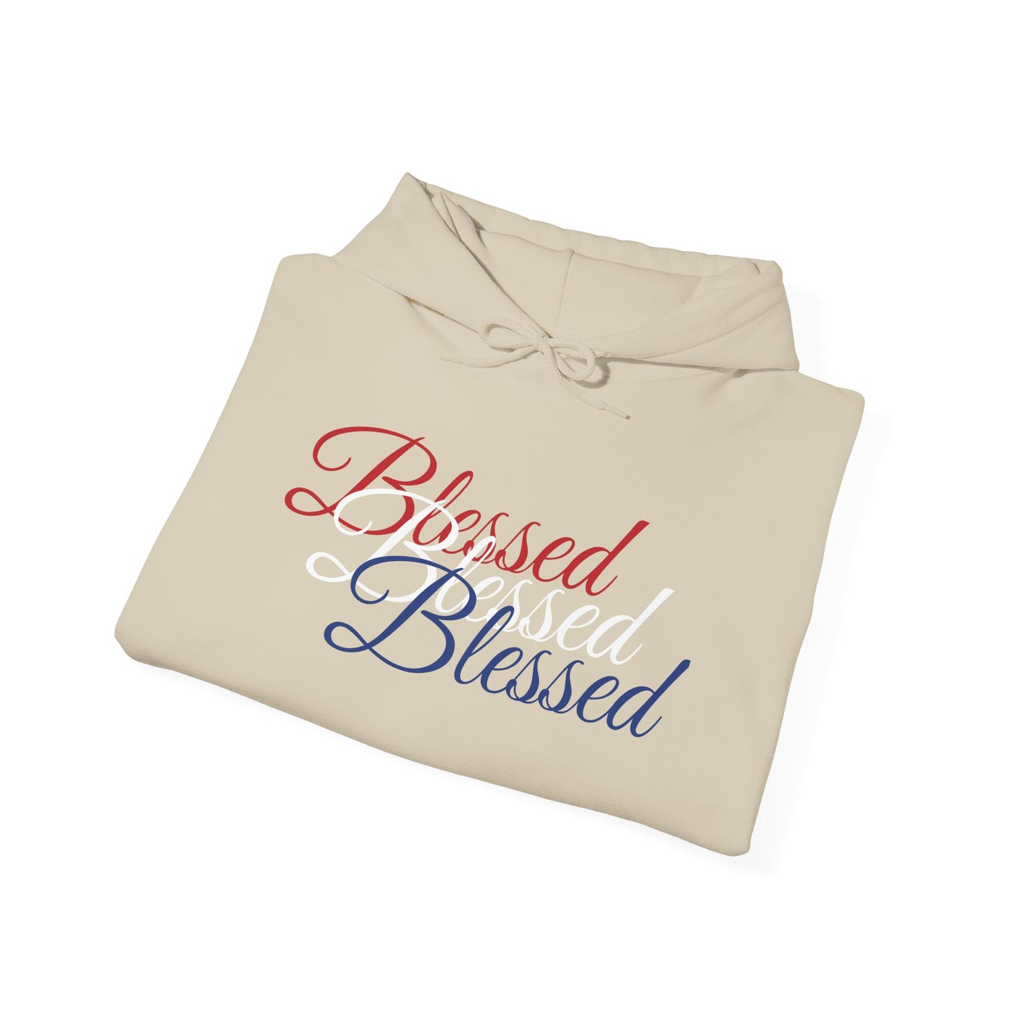 Blessed Hoodie – Patriotic Red, White & Blue Unisex Pullover Sweatshirt with Front & Back Print – Cozy, Positive Vibes Gift