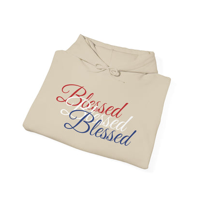 Blessed Hoodie – Patriotic Red, White & Blue Unisex Pullover Sweatshirt with Front & Back Print – Cozy, Positive Vibes Gift