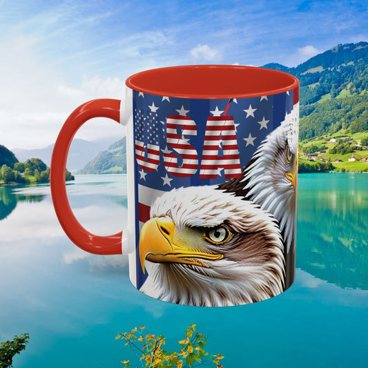 🇺🇸 Eye-Catching  🇺🇸 Patriotic  🇺🇸 Bald Eagle   🇺🇸 Red White & Blue  🇺🇸 USA  🇺🇸 Accent Coffee Mug   🇺🇸🇺🇸 11oz  &  🇺🇸 15oz  🇺🇸 Sizes 🇺🇸 8  Color Options   🇺🇸 Red     🇺🇸 Black    🇺🇸 Light Blue   🇺🇸 Yellow   🇺🇸 Orange   🇺🇸 Navy   🇺🇸 Pink   🇺🇸 Purple