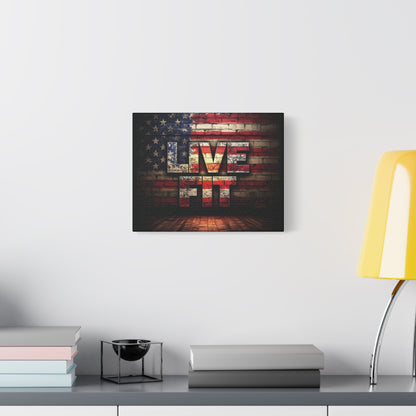 American Pride Canvas Wall Art - Live Fit Decor -  Fitness Motivation - Patriotic Gift - USA Flag Artwork - Red White Blue -