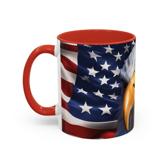 Patriotic Bald Eagle Coffee Mug – American Flag Accent Cup for Proud Americans & Veterans (11oz & 15oz, Multiple Colors)
