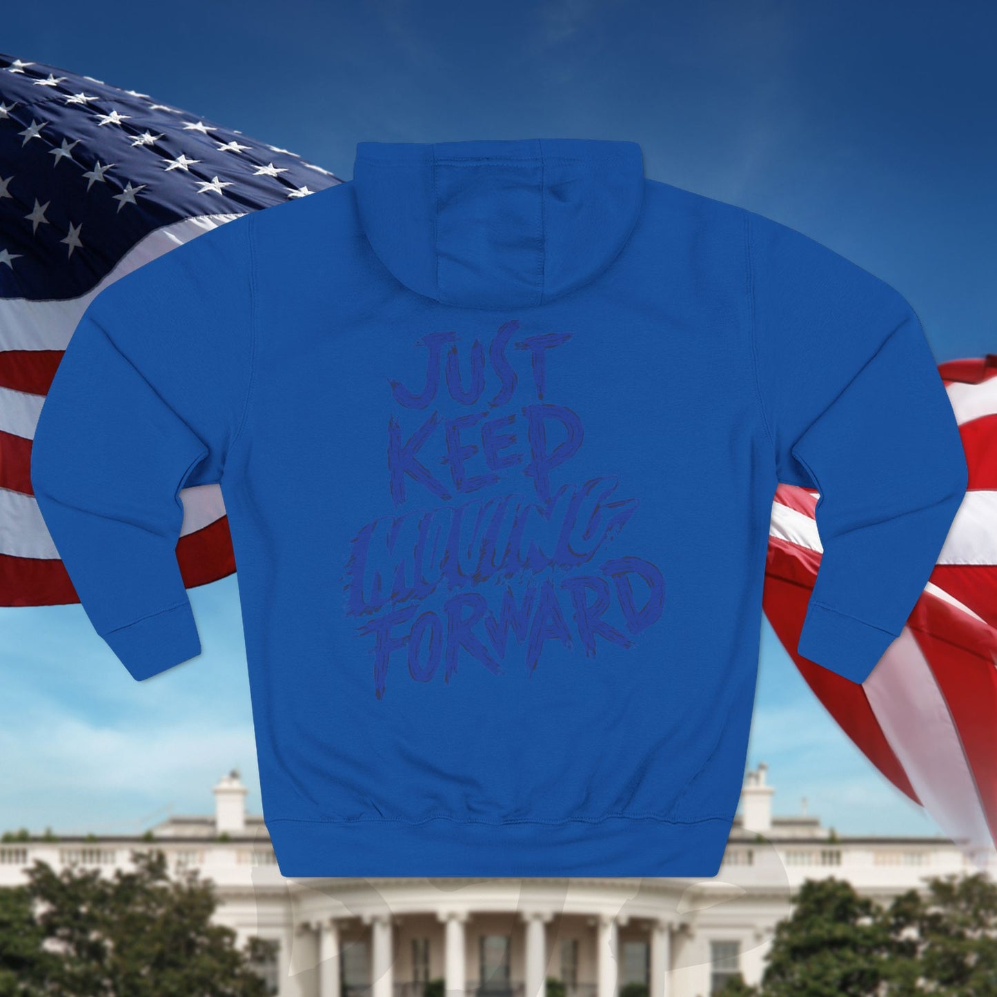 Unisex - JUST KEEP MOVING FORWARD - Three-Panel Fleece Hoodie - Motivational Sweatshirt - Inspirational Hoodie - Fitness Apparel - Workout Hoodie