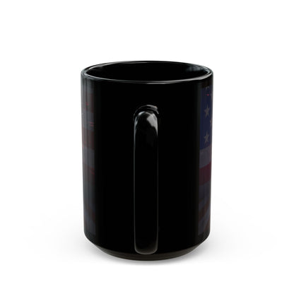 This Is The Turning Point! American Flag Backdrop Design - Sleek Motivational Ceramic Black Mug - 11oz - 15oz -