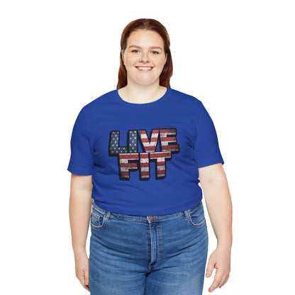 LIVE FIT Patriotic T-Shirt - American Flag Red White Blue - Unisex Fitness Tee