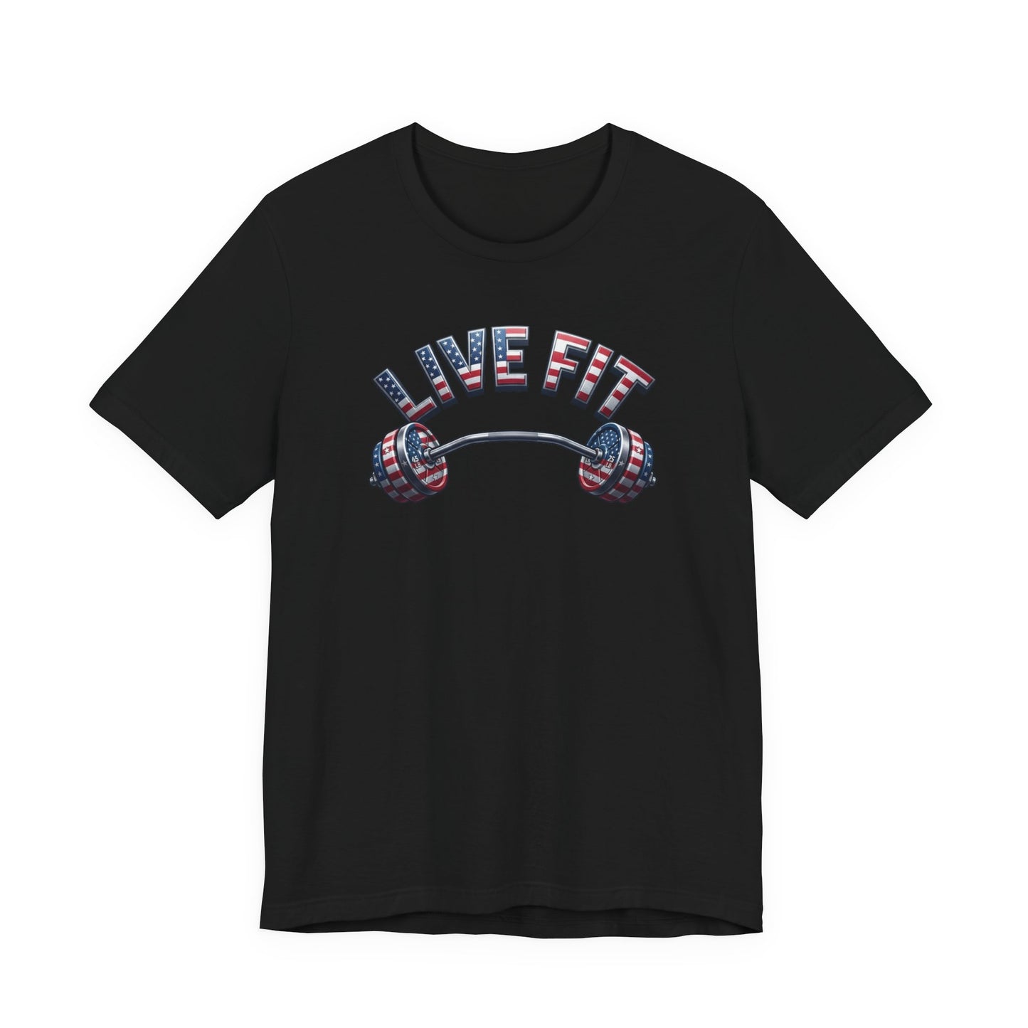 LIVE FIT American Flag Barbell T-Shirt | Patriotic Gym Tee – LIVE FIT