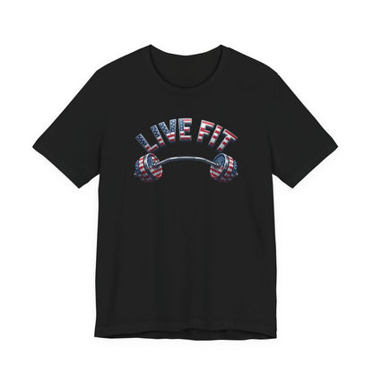 LIVE FIT American Flag Barbell T-Shirt | Patriotic Gym Tee – LIVE FIT