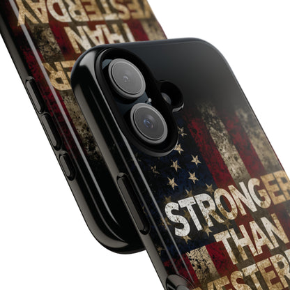 Patriotic Phone Case - Stronger Than Yesterday Print - Against a Vintage American Flag Background - Gift for Veterans, Motivational Quote, USA Pride, Independence Day