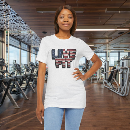 LIVE FIT Patriotic T-Shirt - American Flag Red White Blue - Unisex Fitness Tee
