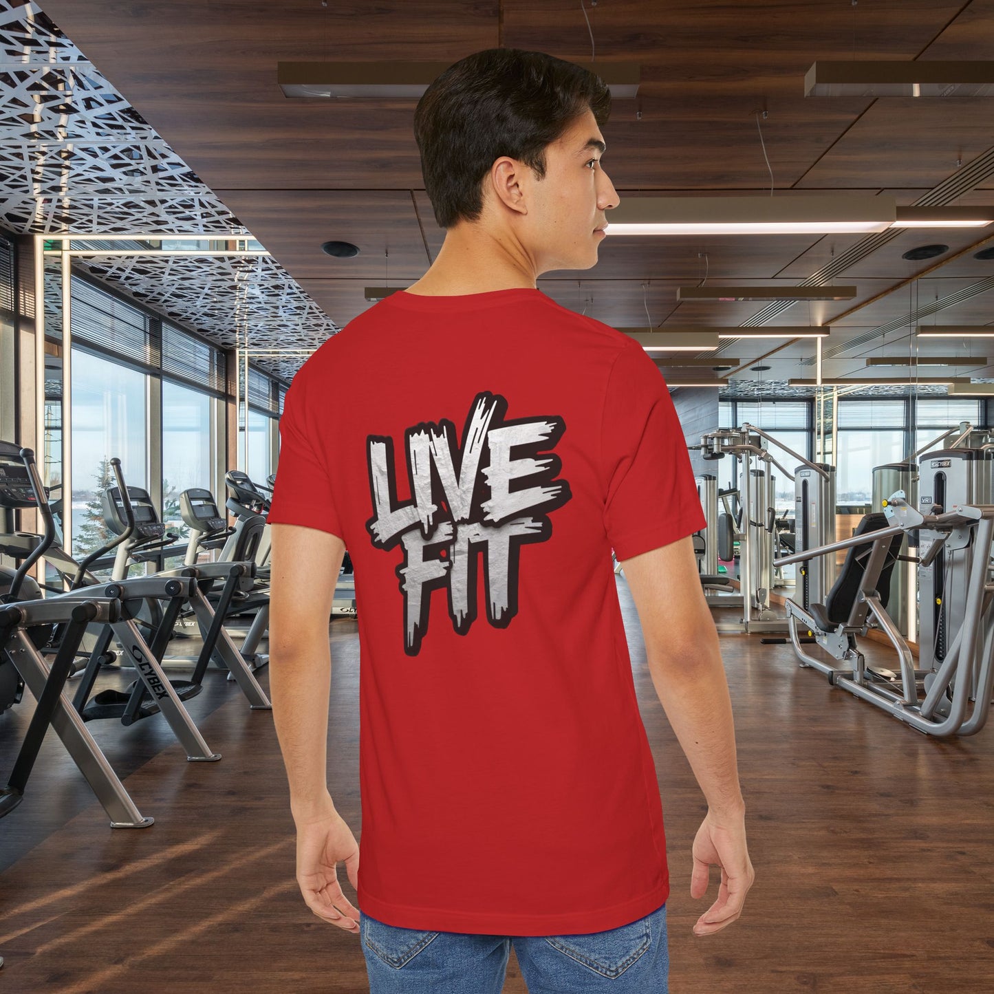 LIVE FIT Unisex Jersey Tee - Fitness Shirt - XS - 4XL -  Workout Apparel -  Motivational T-Shirt - Casual Wear - Gift for Fitness Enthusiasts