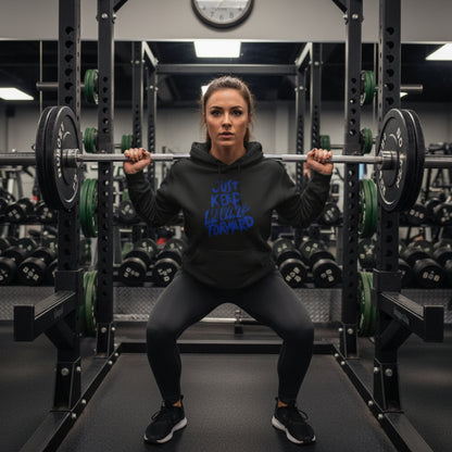 Unisex - JUST KEEP MOVING FORWARD - Three-Panel Fleece Hoodie - Motivational Sweatshirt - Inspirational Hoodie - Fitness Apparel - Workout Hoodie