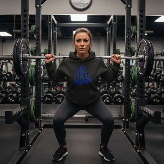 Unisex - JUST KEEP MOVING FORWARD - Three-Panel Fleece Hoodie - Motivational Sweatshirt - Inspirational Hoodie - Fitness Apparel - Workout Hoodie