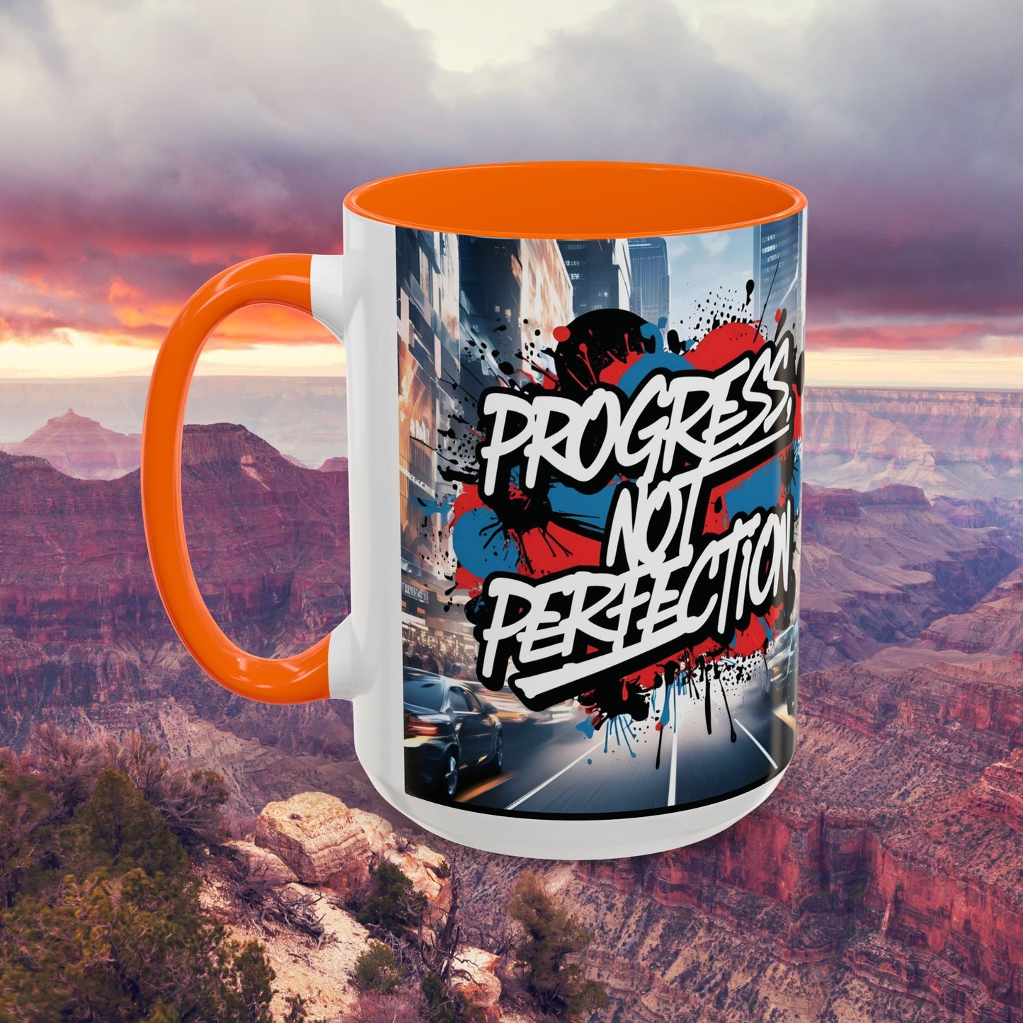 Progress Not Perfection! Graffiti Style Mug - Vibrant Design - 11oz/15oz - 8 Colors