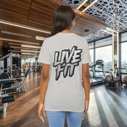 LIVE FIT Unisex Jersey Tee - Fitness Shirt - XS - 4XL -  Workout Apparel -  Motivational T-Shirt - Casual Wear - Gift for Fitness Enthusiasts