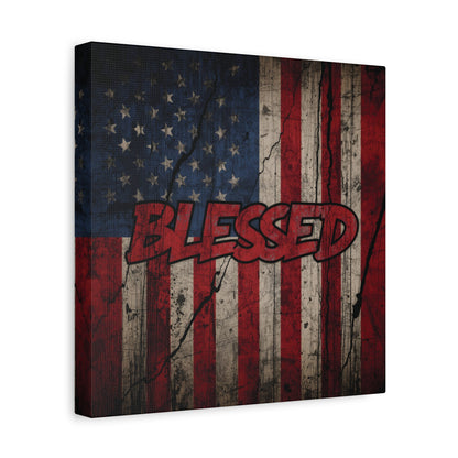 Blessed Patriotic Canvas Wall Art, Americana Decor, Home Wall Decoration, Rustic Flag Artwork, US Flag Decor