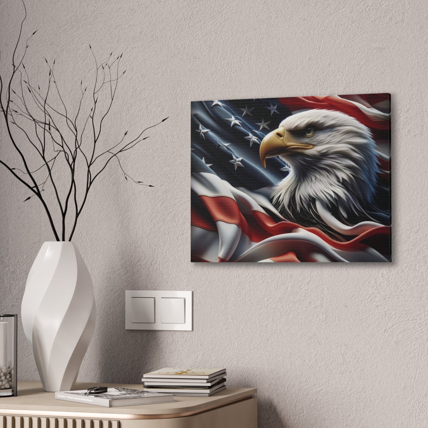 Patriotic Canvas Wall Art - American Eagle - American Flag Background Design - Red White Blue - Home Decor for Veterans -  Memorial Day -  Independence Day -  Holiday Gifts -
