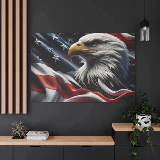 Patriotic Eagle Gallery Wrapped Canvas Art - American Flag Wall Decor - Red White Blue - USA Pride - Holiday Gift -  4th of July Home Decoration - Veteran Gift -  USA Theme Art - Print On Sides - Mirror Sides -