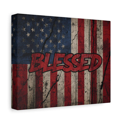 Blessed Patriotic Canvas Wall Art, Americana Decor, Home Wall Decoration, Rustic Flag Artwork, US Flag Decor