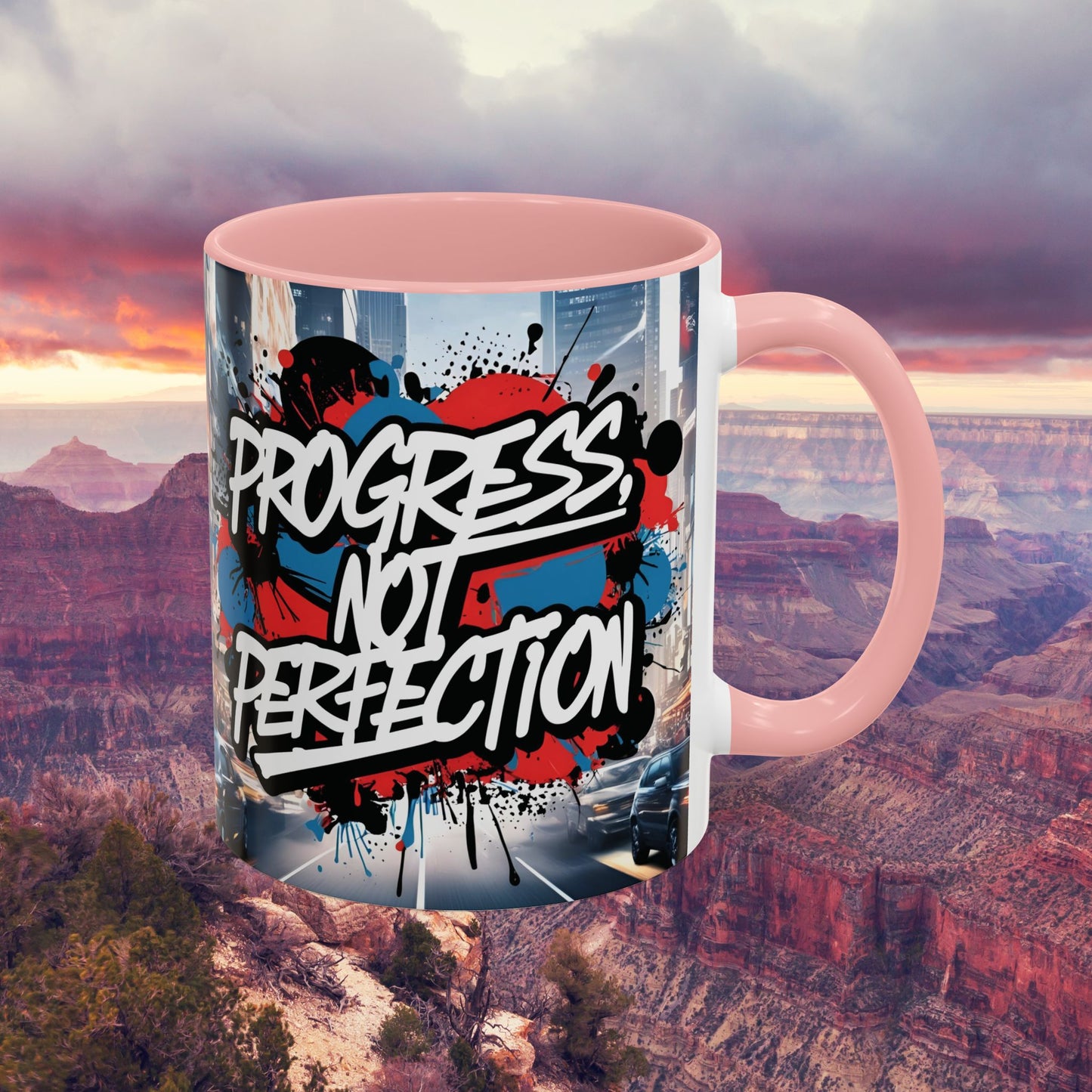 Progress Not Perfection! Graffiti Style Mug - Vibrant Design - 11oz/15oz - 8 Colors