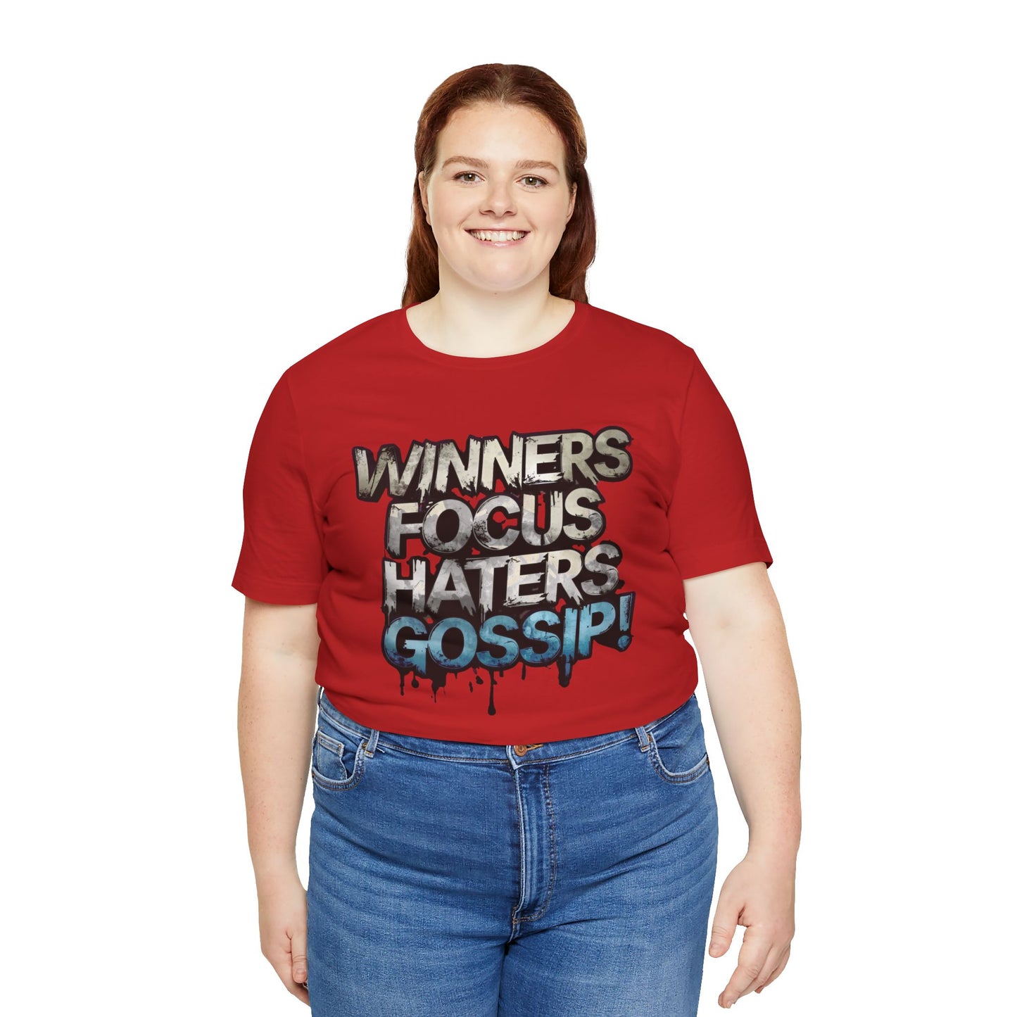 Winners Focus Haters Gossip - Motivational T-Shirt - Bold Graphic Tee - Unisex XS-4XL