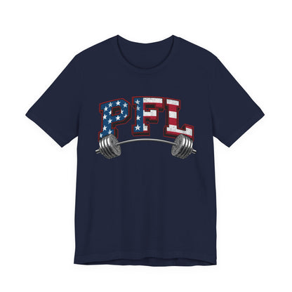 PFL Patriot Fit Life T-Shirt | American Flag Barbell Weightlifting Tee – LIVE FIT