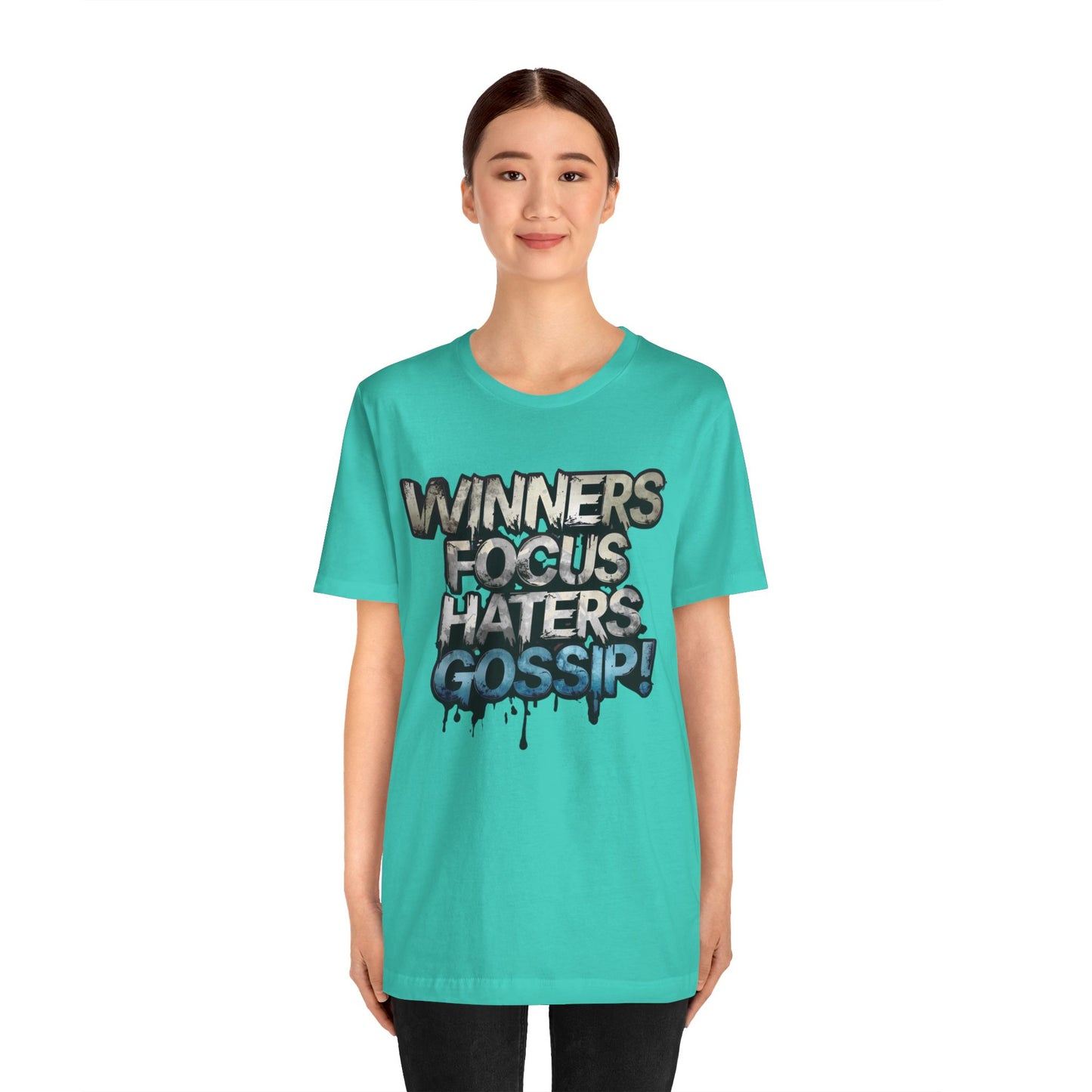 Winners Focus Haters Gossip - Motivational T-Shirt - Bold Graphic Tee - Unisex XS-4XL