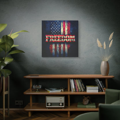 Patriotic Wall Art Print - Freedom Design Canvas Decor - American Flag Red White & Blue Artwork - Christmas Gifts - Independence Day Decoration - Home Gallery Piece -