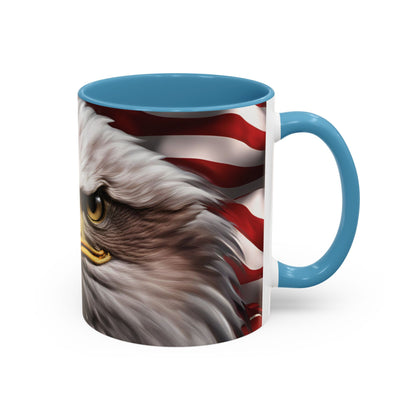 Patriotic Bald Eagle Coffee Mug - American Flag Accent - 11oz/15oz - Multiple Colors